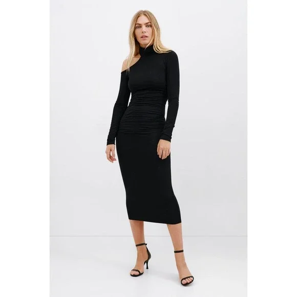 Marcella Shoulder Cutout‎ Fitted Bodycon Midi Sawyer Dress Size S Stretch